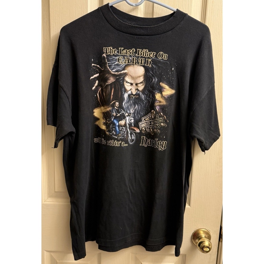 VTG 1989 Harley Davidson 3D Emblem Last Biker On Earth Wizard T-Shirt 3XL Rare!